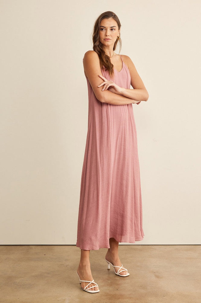 In February Flowy Classic V-neck Maxi Dress, Mauve