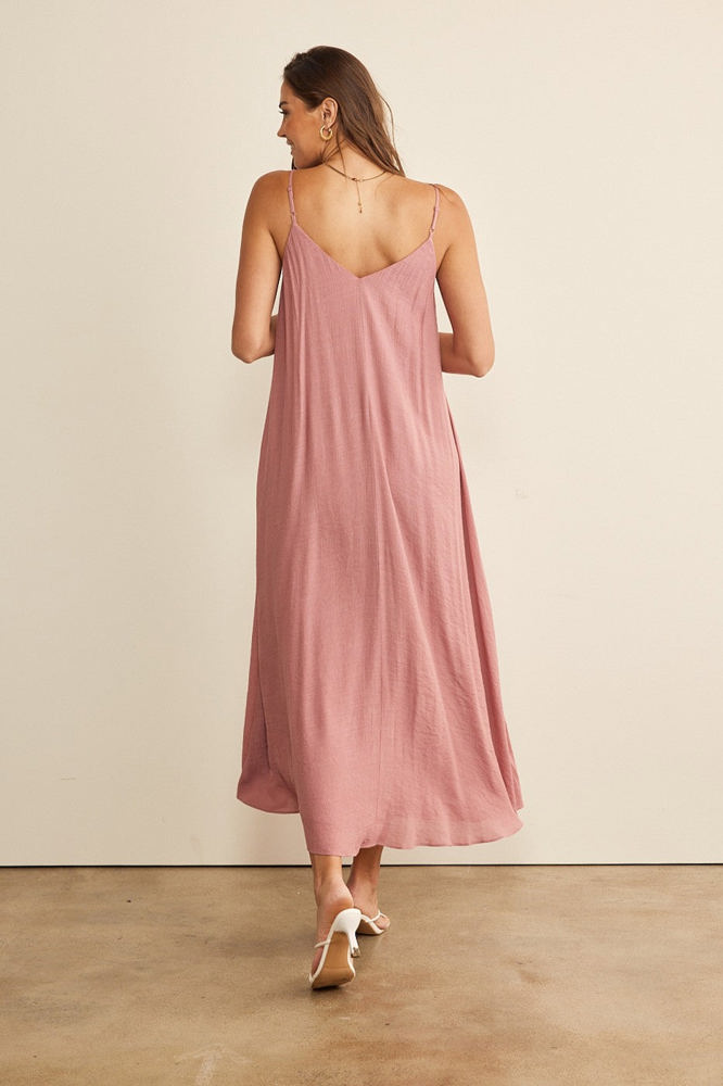 In February Flowy Classic V-neck Maxi Dress, Mauve