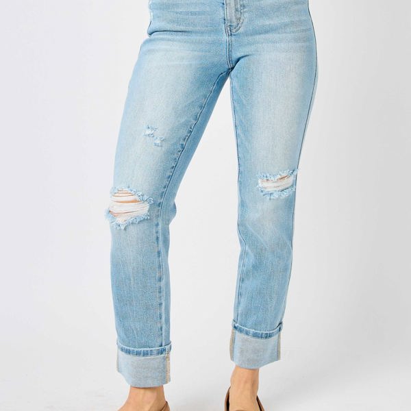 Judy Blue Mid Rise Flag Cuff Boyfriend Denim 88723