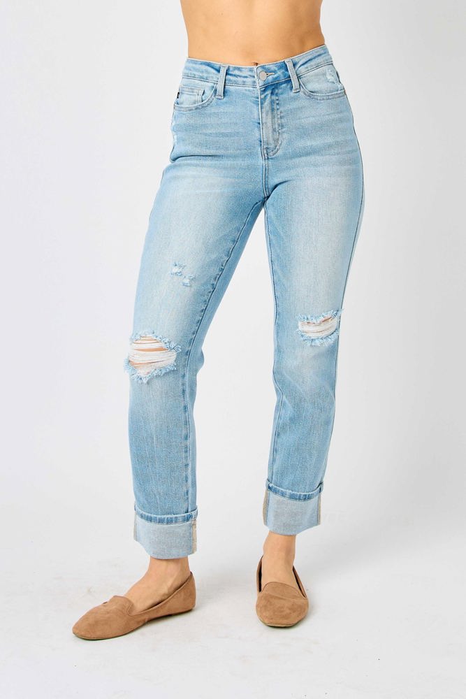 Judy Blue Mid Rise Flag Cuff Boyfriend Denim 88723 - Plus