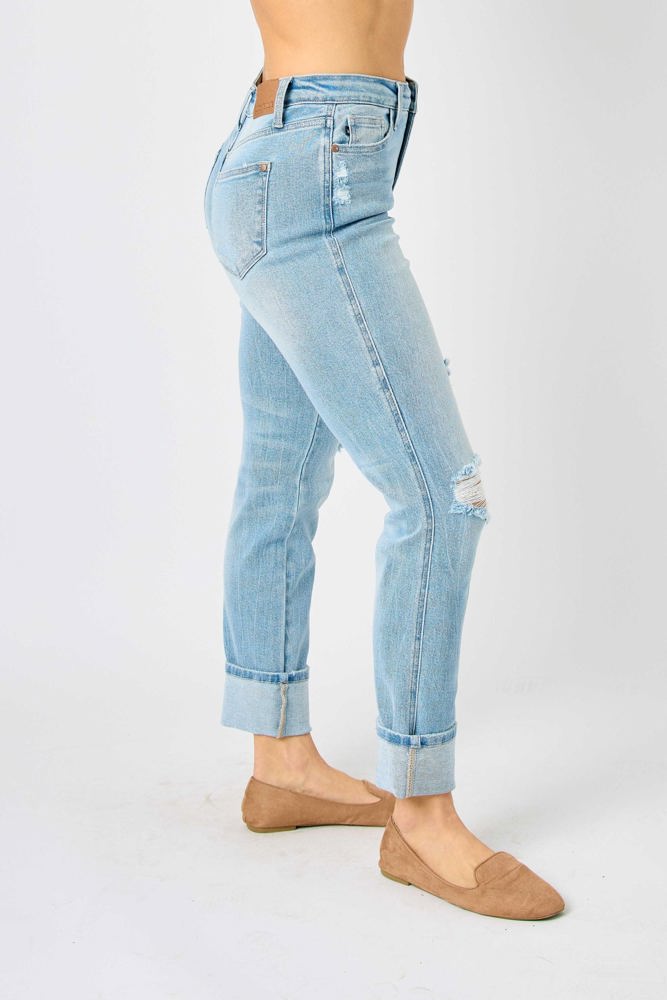 Judy Blue Mid Rise Flag Cuff Boyfriend Denim 88723 - Plus