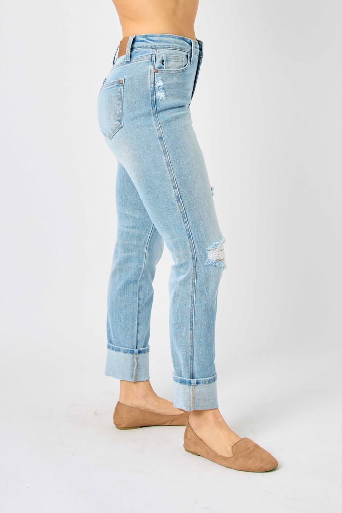 Judy Blue Mid Rise Flag Cuff Boyfriend Denim 88723 - Plus