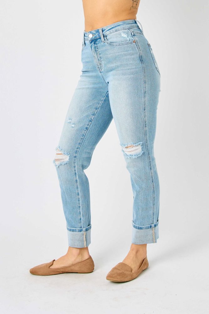 Judy Blue Mid Rise Flag Cuff Boyfriend Denim 88723 - Plus