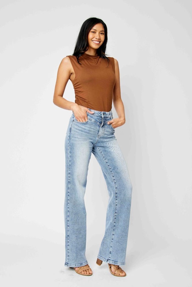 Judy Blue High Waist Front Yoke Retro Wide Leg Denim 88673