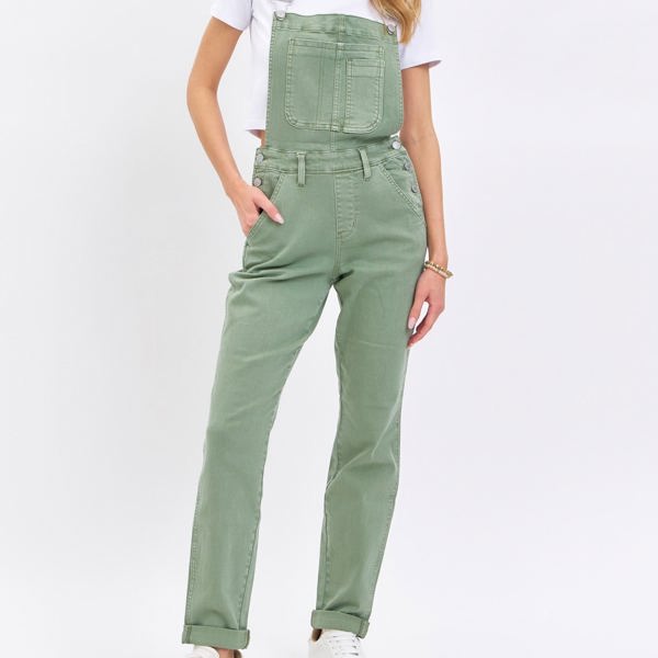 Judy Blue High Waist Garment Dyed Sage Boyfriend Overall Denim 88840