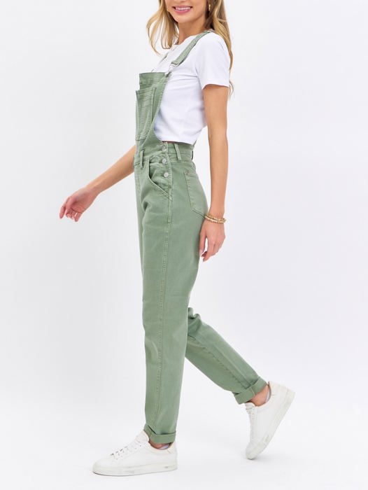 Judy Blue High Waist Garment Dyed Sage Boyfriend Overall Denim 88840