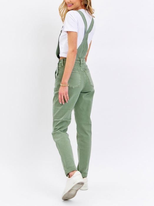 Judy Blue High Waist Garment Dyed Sage Boyfriend Overall Denim 88840