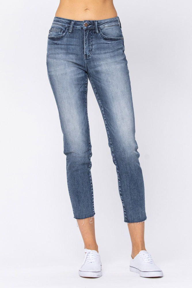 Judy Blue High Waist Raw Hem Relaxed Fit Denim 88191 - Plus