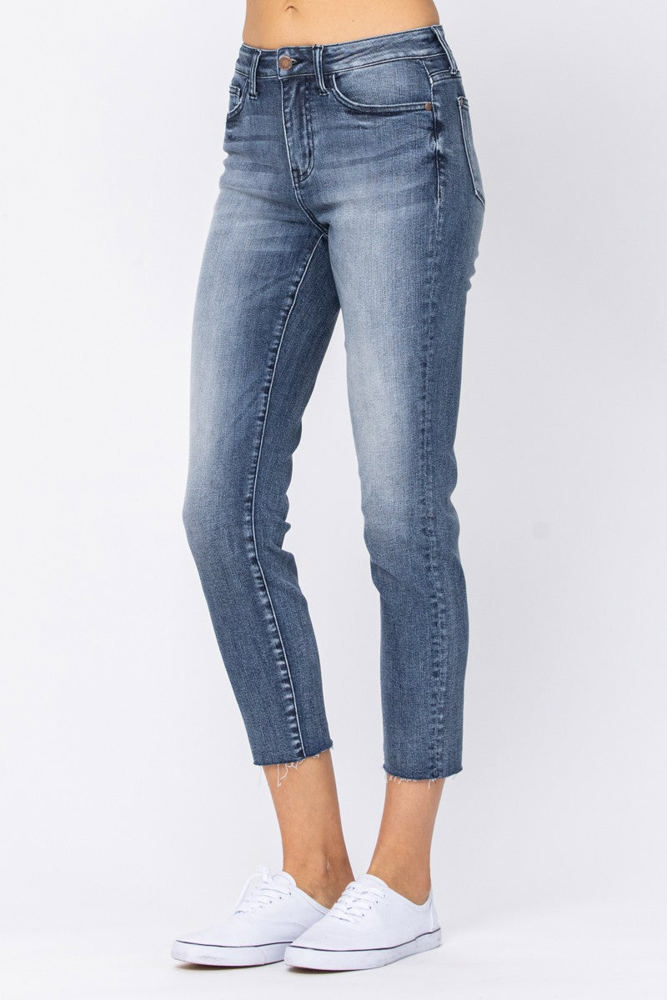 Judy Blue High Waist Raw Hem Relaxed Fit Denim 88191 - Plus