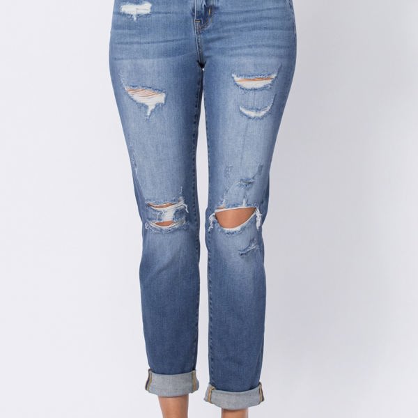 Judy Blue High Waist Destroy Cuffed Boyfriend Denim 88404