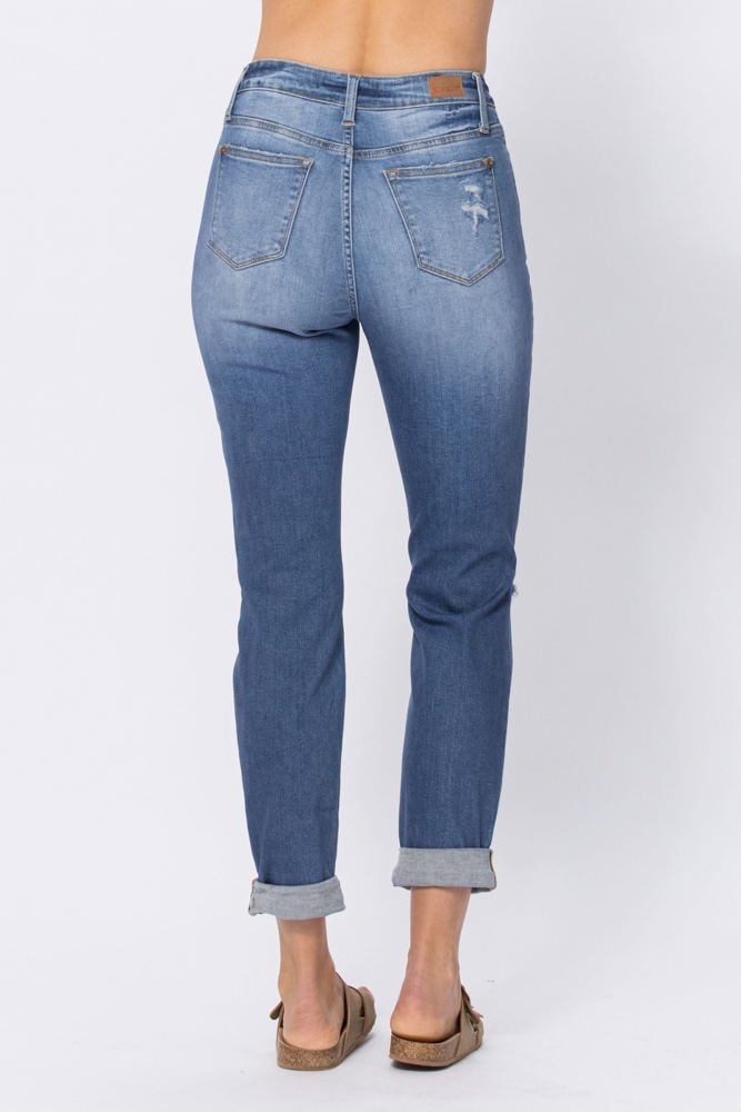 Judy Blue High Waist Destroy Cuffed Boyfriend Denim 88404