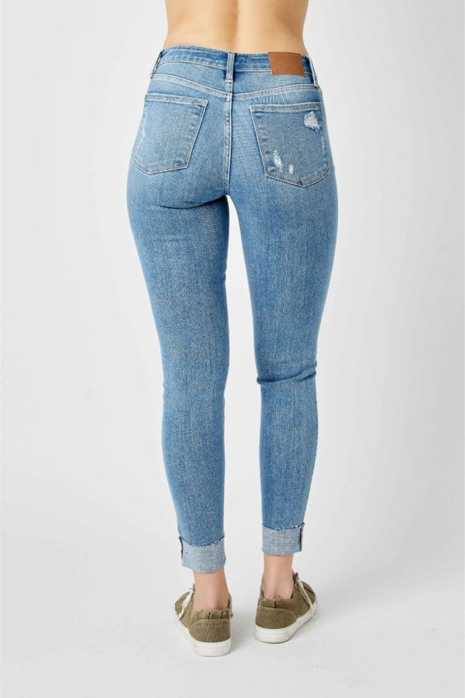 Judy Blue Mid Rise Destroy & Cuff Skinny Denim 82528 - Plus