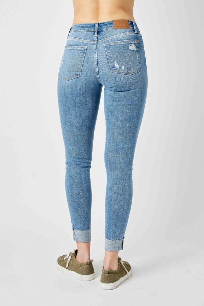 Judy Blue Mid Rise Destroy & Cuff Skinny Denim 82528 - Plus