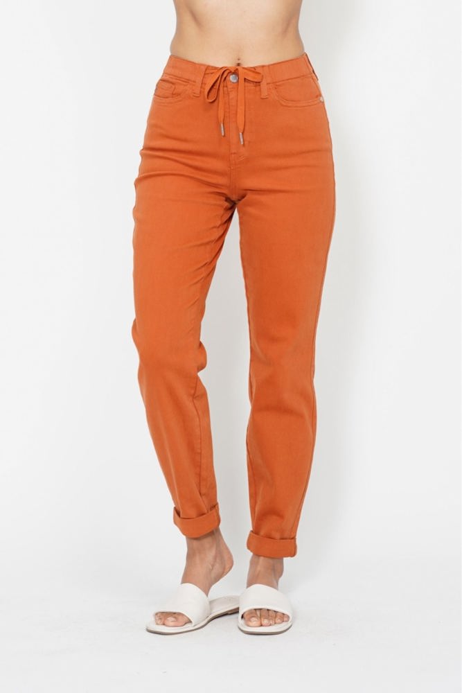 Judy Blue High Waist Garment Dyed Auburn Orange Double Cuff Jogger Denim 88911 - Plus