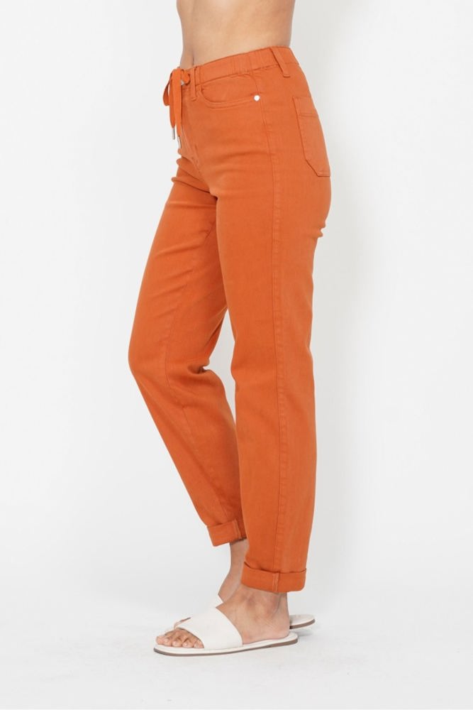 Judy Blue High Waist Garment Dyed Auburn Orange Double Cuff Jogger Denim 88911 - Plus