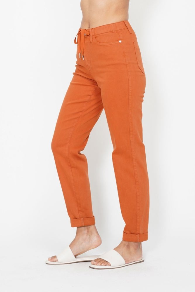 Judy Blue High Waist Garment Dyed Auburn Orange Double Cuff Jogger Denim 88911 - Plus