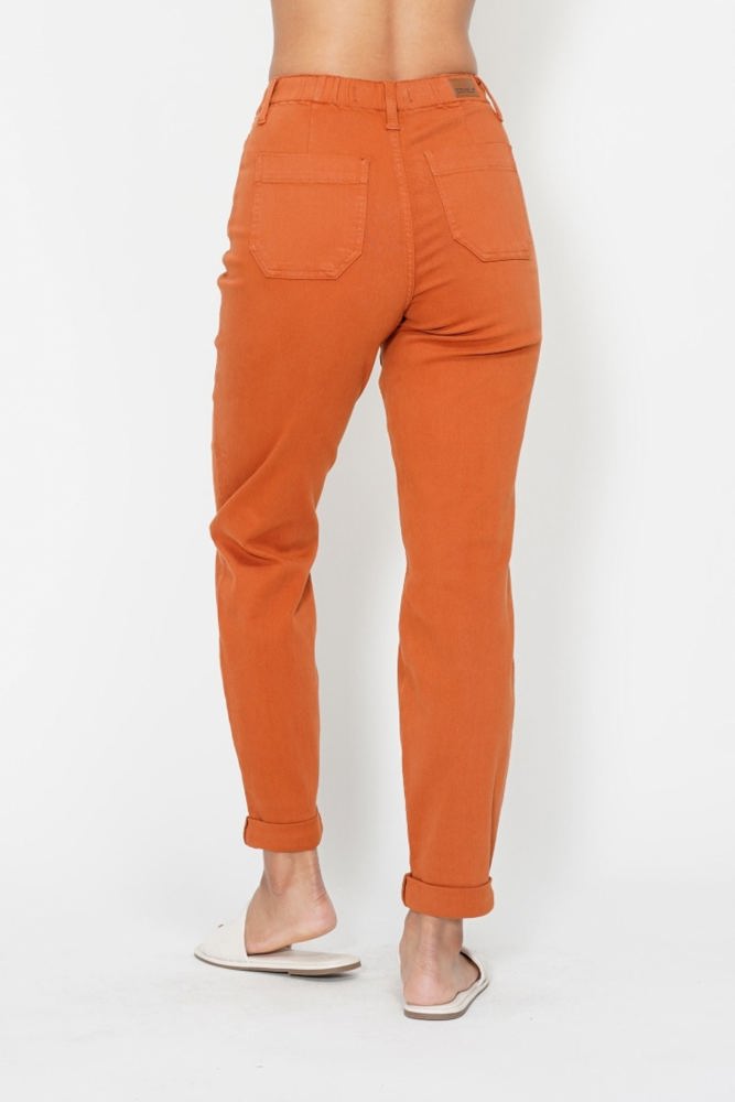 Judy Blue High Waist Garment Dyed Auburn Orange Double Cuff Jogger Denim 88911 - Plus