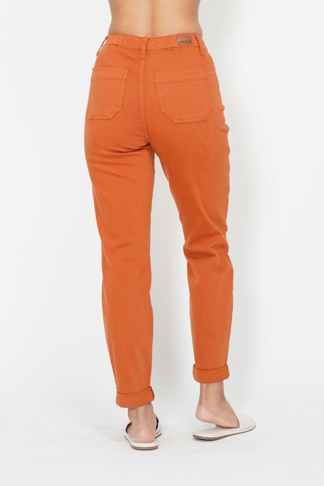 Judy Blue High Waist Garment Dyed Auburn Orange Double Cuff Jogger Denim 88911 - Plus