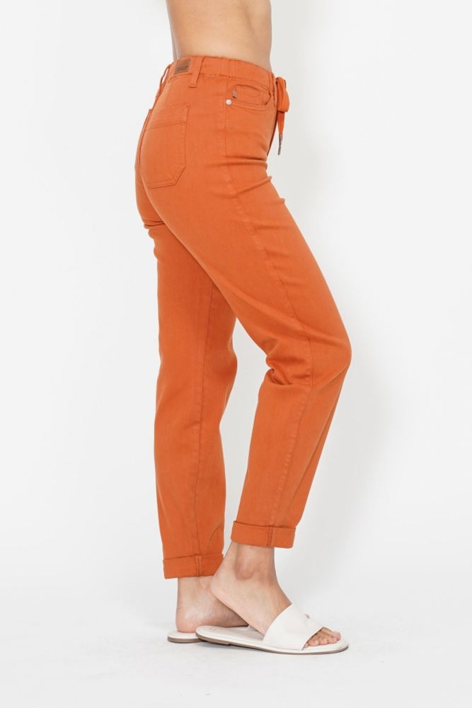 Judy Blue High Waist Garment Dyed Auburn Orange Double Cuff Jogger Denim 88911 - Plus