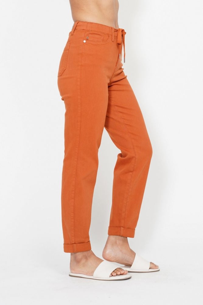 Judy Blue High Waist Garment Dyed Auburn Orange Double Cuff Jogger Denim 88911 - Plus