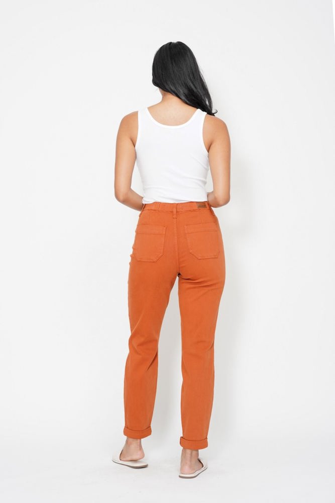 Judy Blue High Waist Garment Dyed Auburn Orange Double Cuff Jogger Denim 88911 - Plus