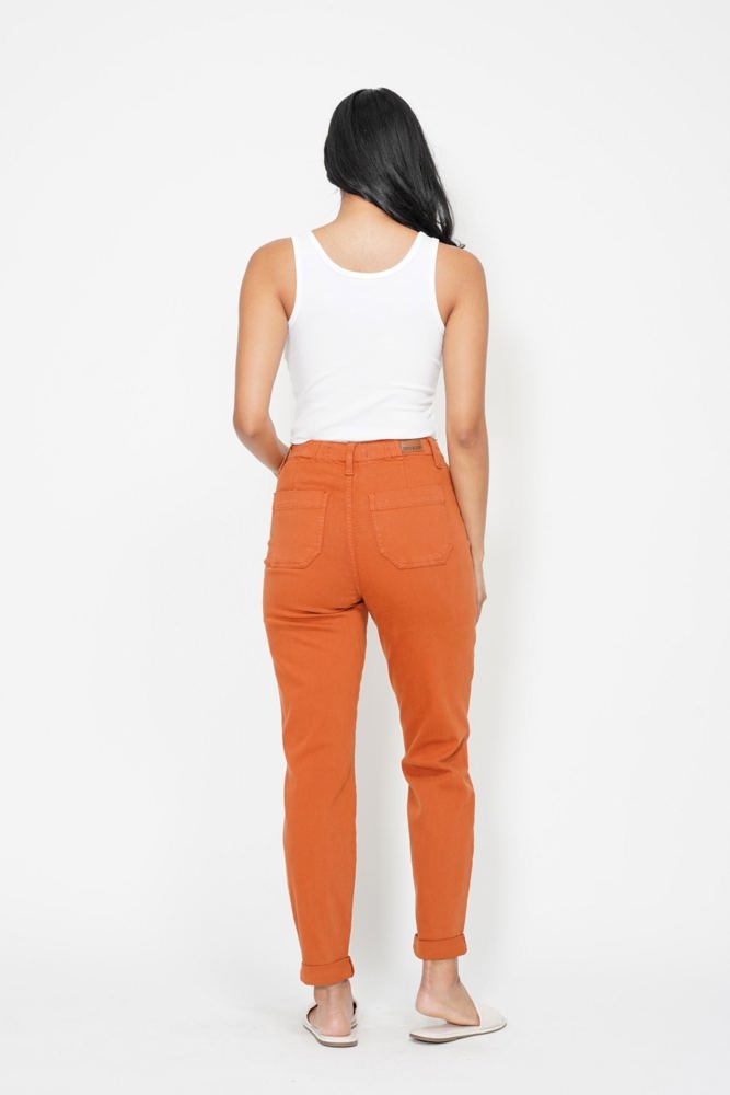 Judy Blue High Waist Garment Dyed Auburn Orange Double Cuff Jogger Denim 88911 - Plus