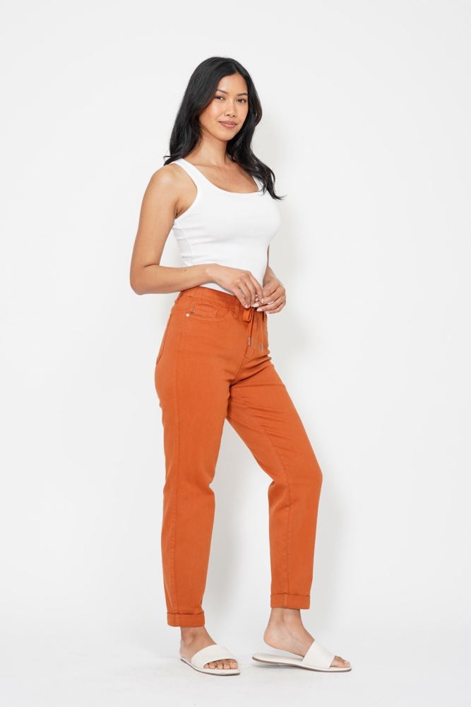 Judy Blue High Waist Garment Dyed Auburn Orange Double Cuff Jogger Denim 88911 - Plus