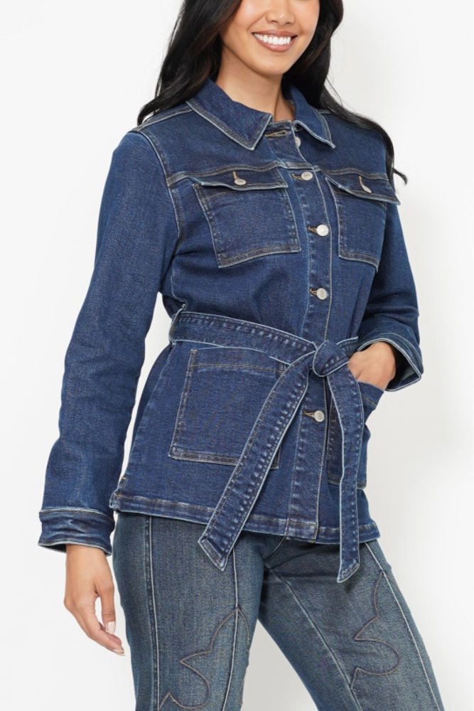 Judy Blue Mid Length Denim Utility Side Slit Jacket 7876