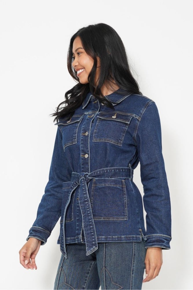 Judy Blue Mid Length Denim Utility Side Slit Jacket 7876