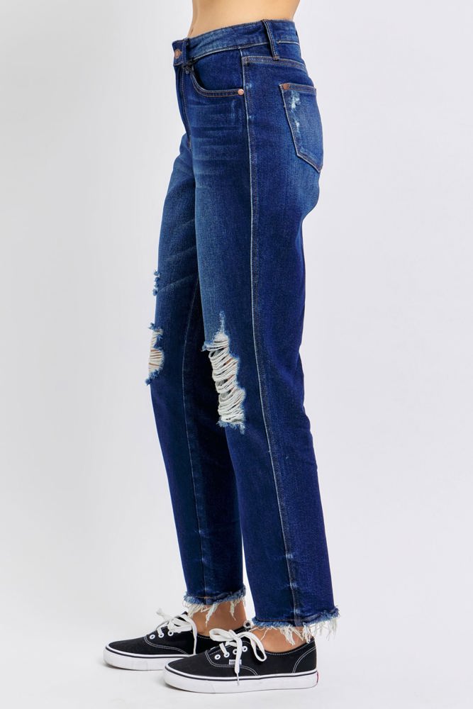 Judy Blue High Waist Rigid Magic Heavy Destroy Straight Jeans 88819