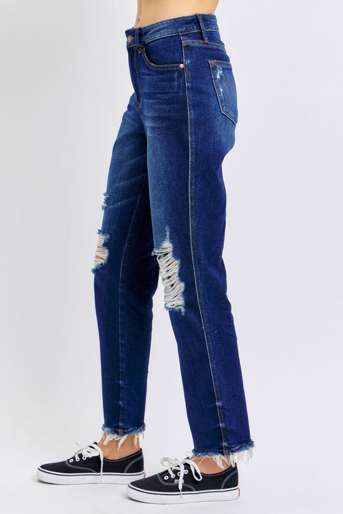 Judy Blue High Waist Rigid Magic Heavy Destroy Straight Jeans 88819