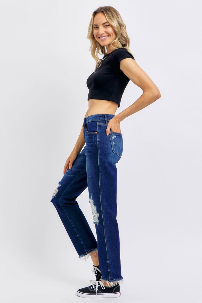 Judy Blue High Waist Rigid Magic Heavy Destroy Straight Jeans 88819