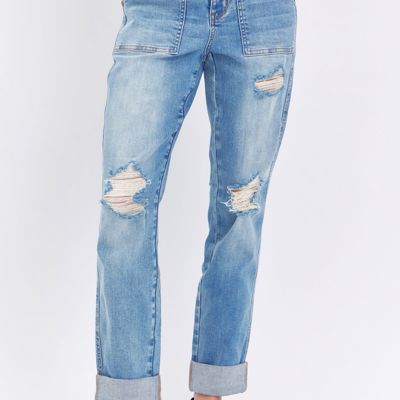 Judy Blue High Waist Patch Pocket & Destroy Boyfriend Denim 88825