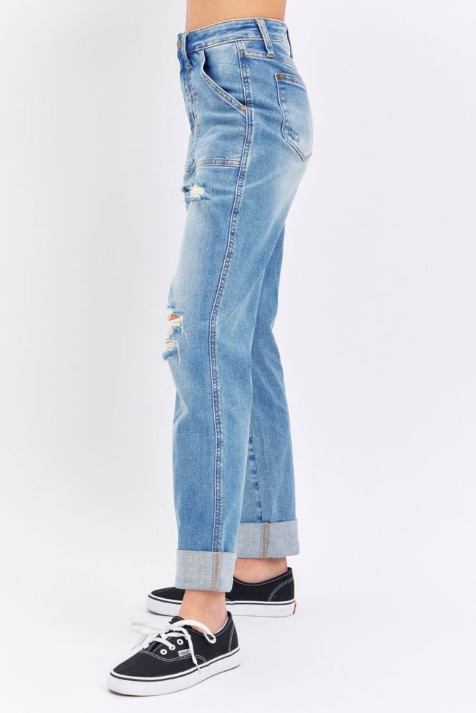 Judy Blue High Waist Patch Pocket & Destroy Boyfriend Denim 88825