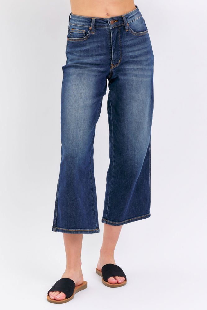 Judy Blue Mid Rise Tummy Control Wide Leg Crop Denim 88876