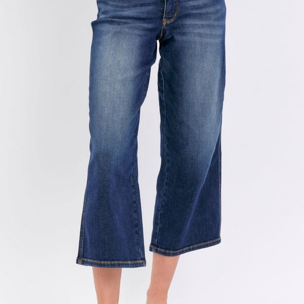 Judy Blue Mid Rise Tummy Control Wide Leg Crop Denim 88876