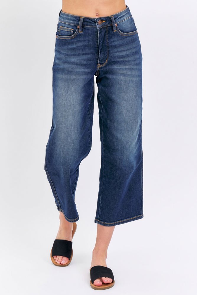 Judy Blue Mid Rise Tummy Control Wide Leg Crop Denim 88876-Plus