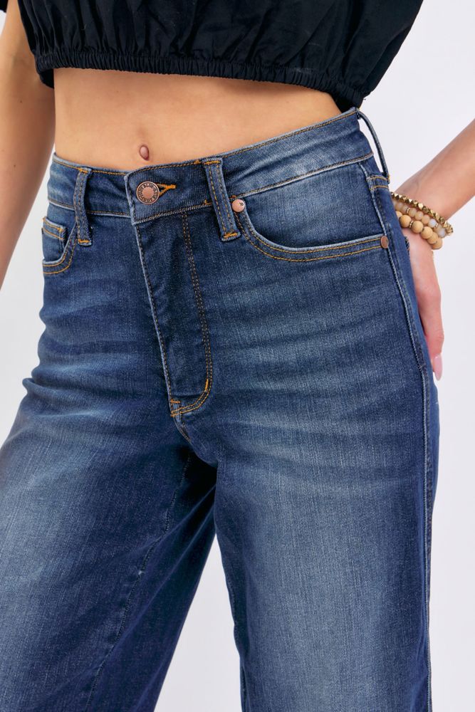 Judy Blue Mid Rise Tummy Control Wide Leg Crop Denim 88876-Plus