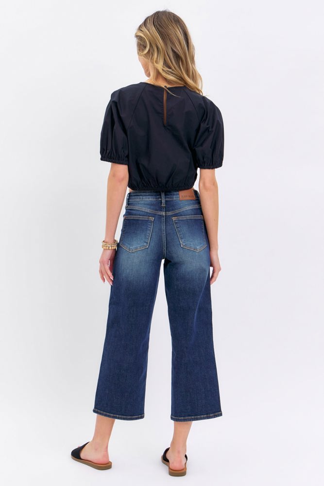 Judy Blue Mid Rise Tummy Control Wide Leg Crop Denim 88876-Plus