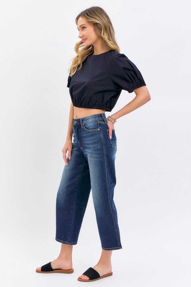 Judy Blue Mid Rise Tummy Control Wide Leg Crop Denim 88876-Plus