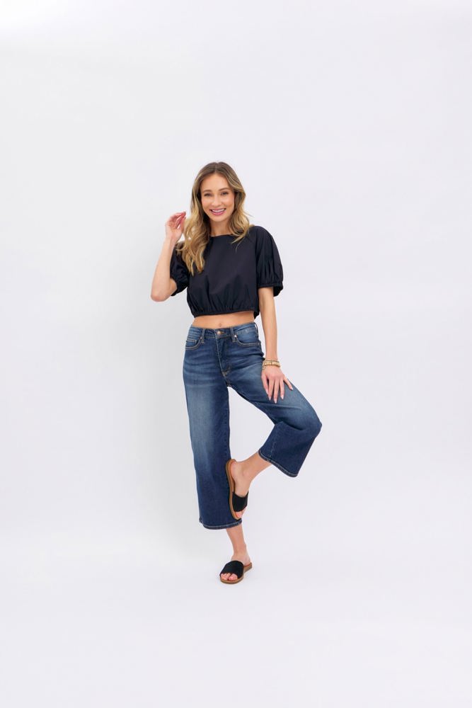 Judy Blue Mid Rise Tummy Control Wide Leg Crop Denim 88876-Plus