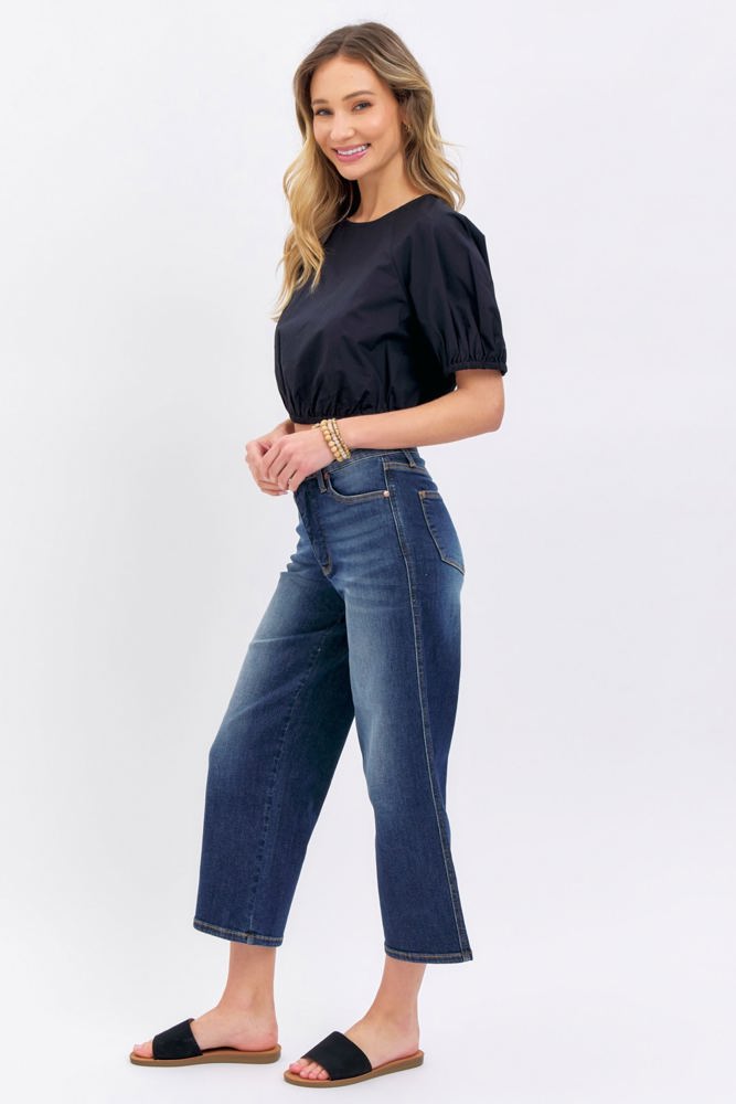 Judy Blue Mid Rise Tummy Control Wide Leg Crop Denim 88876-Plus