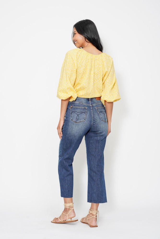 Judy Blue High Waist Back Pocket Embroidery Crop Wide Leg Denim 88873 - Plus