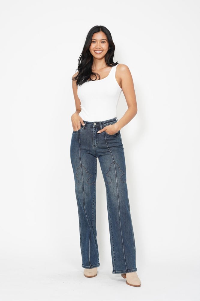 Judy Blue High Waist Western Seam Detail Straight Denim 88841