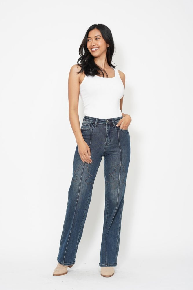 Judy Blue High Waist Western Seam Detail Straight Denim 88841