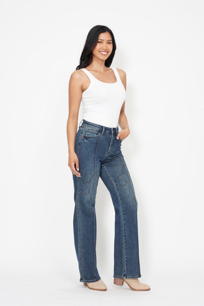 Judy Blue High Waist Western Seam Detail Straight Denim 88841