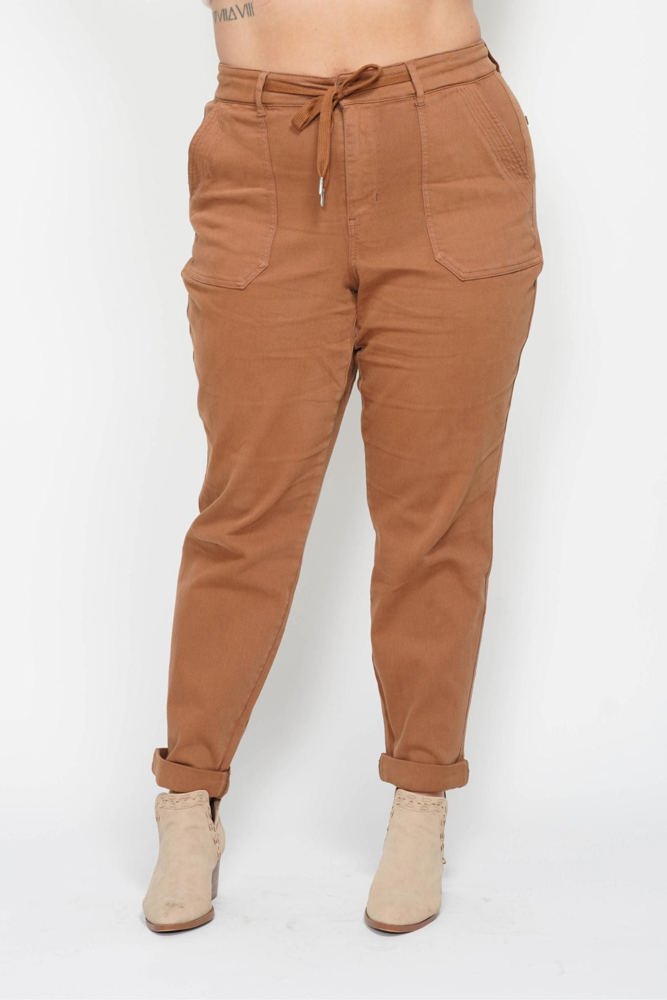 Judy Blue High Waist Garment Dyed Camel Double Cuff Jogger Denim 88857 - Plus