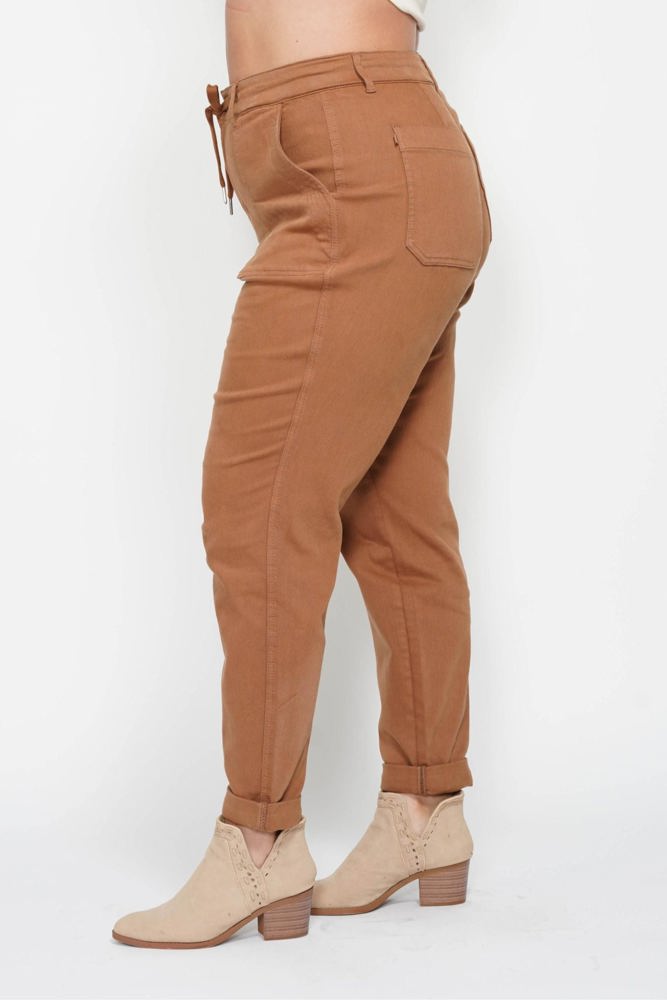 Judy Blue High Waist Garment Dyed Camel Double Cuff Jogger Denim 88857 - Plus