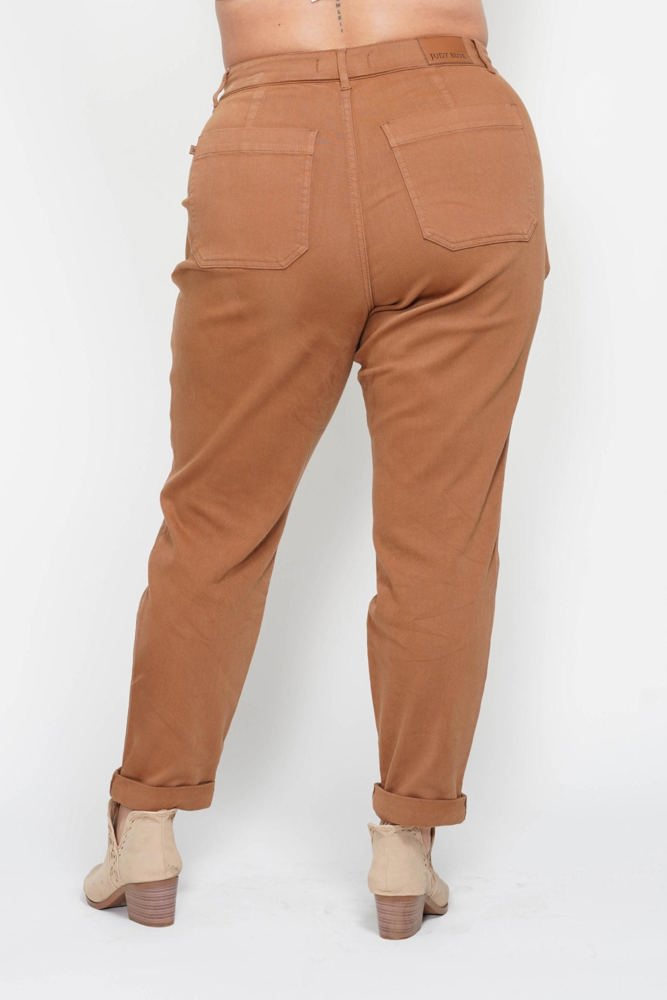 Judy Blue High Waist Garment Dyed Camel Double Cuff Jogger Denim 88857