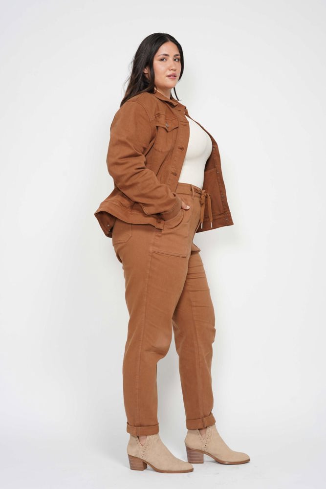 Judy Blue High Waist Garment Dyed Camel Double Cuff Jogger Denim 88857